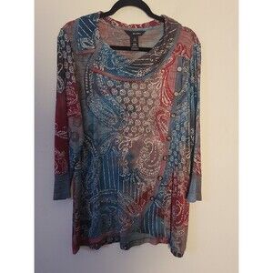 Ali Miles Multicolor Paisley Pullover Top Sz XL Bohemian Artsy Lagenlook